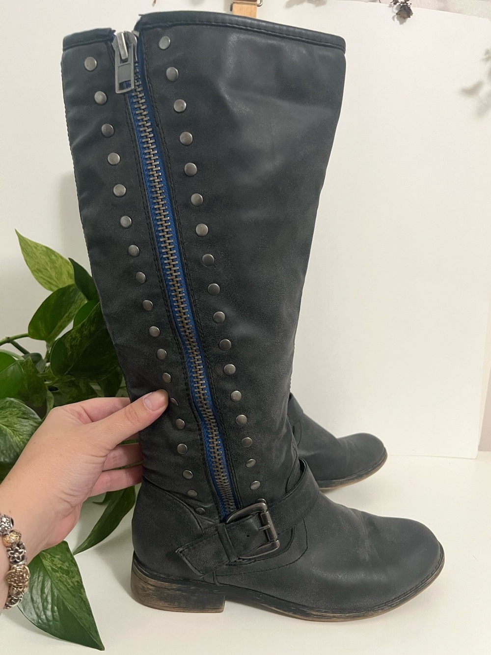 NEW Madden Girl Knee High Faux Leather Studded Boots by Steve Madden, Size 8.5